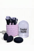15-Count Professional, Vegan-friendly Makeup Brush Set with FREE Rotating Hard Case | 12 Foundation, Eyeshadow & Concealer Brushes + 2 Blender Sponges & 1 Powder Puff – Complete Face & Eye Beauty Kit.