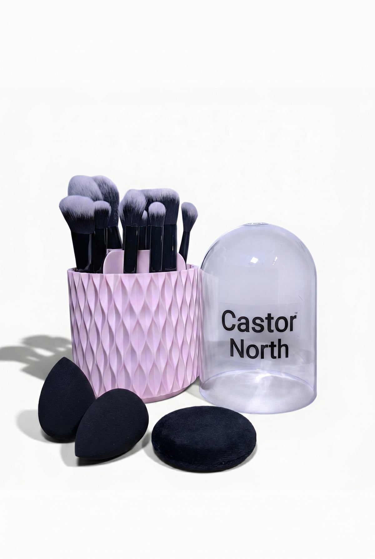 15-Count Professional, Vegan-friendly Makeup Brush Set with FREE Rotating Hard Case | 12 Foundation, Eyeshadow & Concealer Brushes + 2 Blender Sponges & 1 Powder Puff – Complete Face & Eye Beauty Kit.
