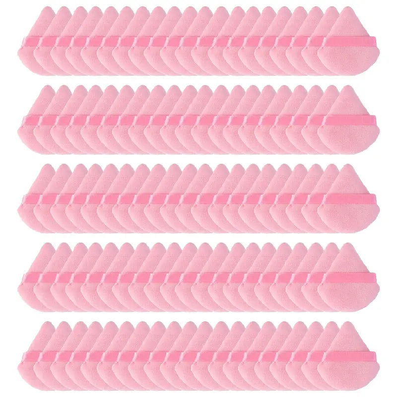100 Count Triangle Powder Puffs – Soft Velour Makeup Sponge for Dry & Wet Foundation, Setting Powder & Face Cosmetics, Pink.