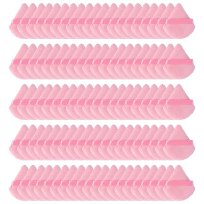 100 Count Triangle Powder Puffs – Soft Velour Makeup Sponge for Dry & Wet Foundation, Setting Powder & Face Cosmetics, Pink.