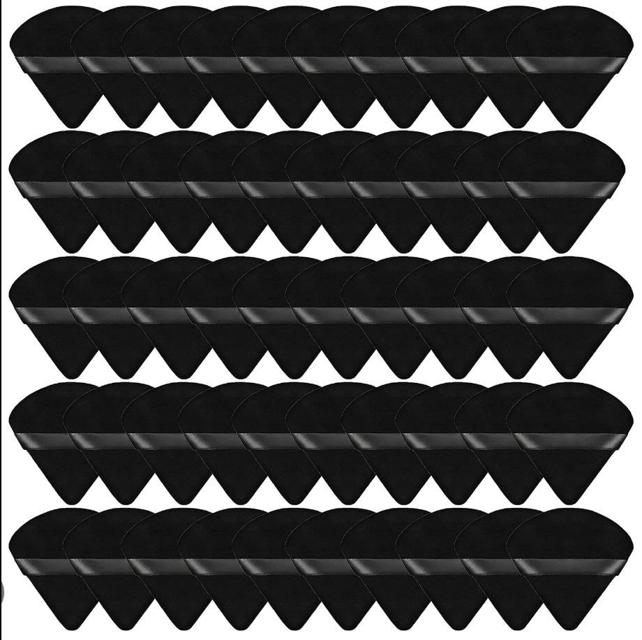 100 Count Triangle Powder Puffs – Soft Velour Makeup Sponge for Dry & Wet Foundation, Setting Powder & Face Cosmetics, Black.
