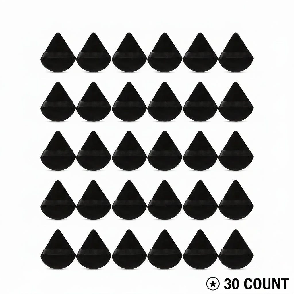30 Count Triangle Powder Puffs – Soft Velour Makeup Sponge for Dry & Wet Foundation, Setting Powder & Face Cosmetics, Black.