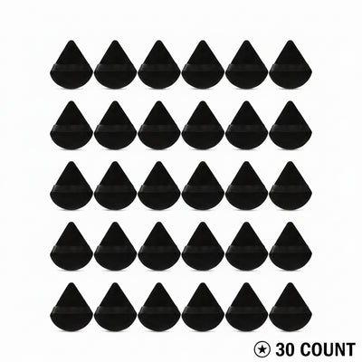 30 Count Triangle Powder Puffs – Soft Velour Makeup Sponge for Dry & Wet Foundation, Setting Powder & Face Cosmetics, Black.