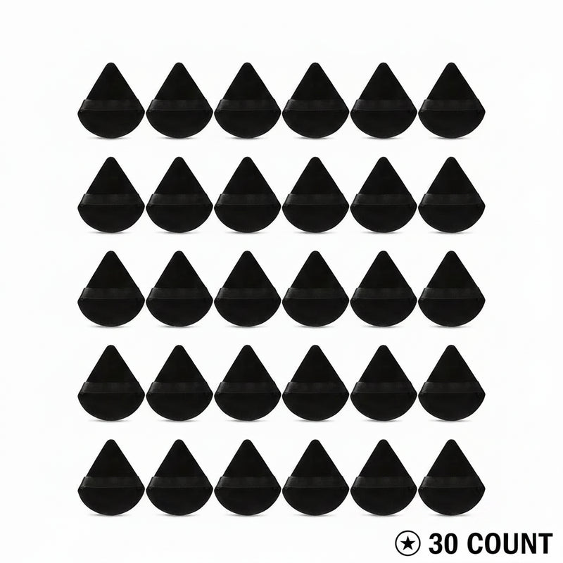 30 Count Triangle Powder Puffs – Soft Velour Makeup Sponge for Dry & Wet Foundation, Setting Powder & Face Cosmetics, Black.